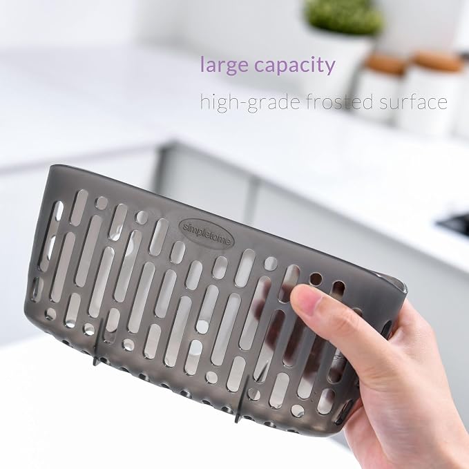 simpletome Sink Caddy Basket, Sinkware Organizer, 3X Strong Suction Cups Or Countertop (Translucent Grey) | include 3 suction cups and 1 adhesive backing | make kitchen sink tidy | kitchen essentials | can be placed upright counter