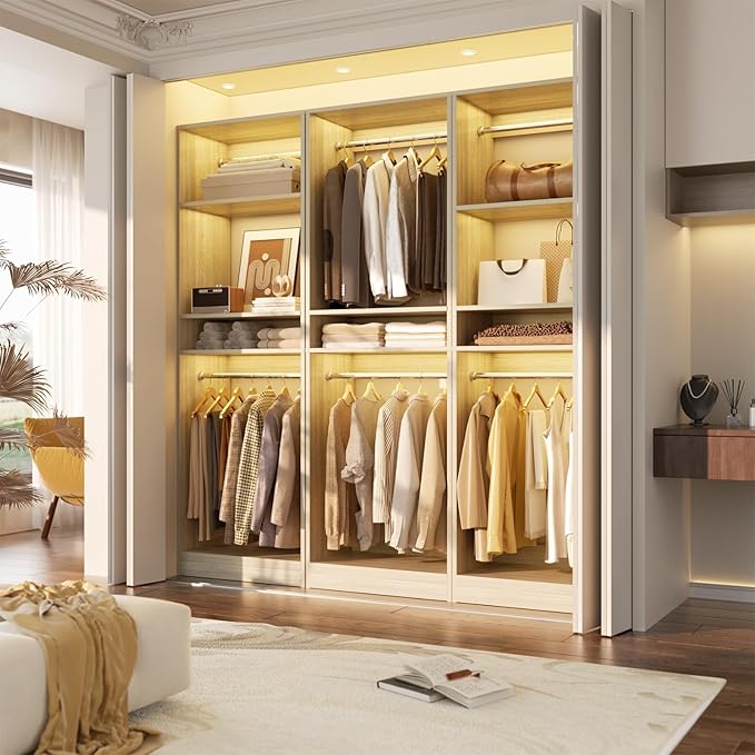 Unikito 25” Closet System, Freestanding Closets Organizer Wardrobe with Hanging Rods and Shelves, Adjustable Clothes Garment Racks, Sturdy Walk in Closet Tower, 25" W x 16" D x 80" H, White Oak