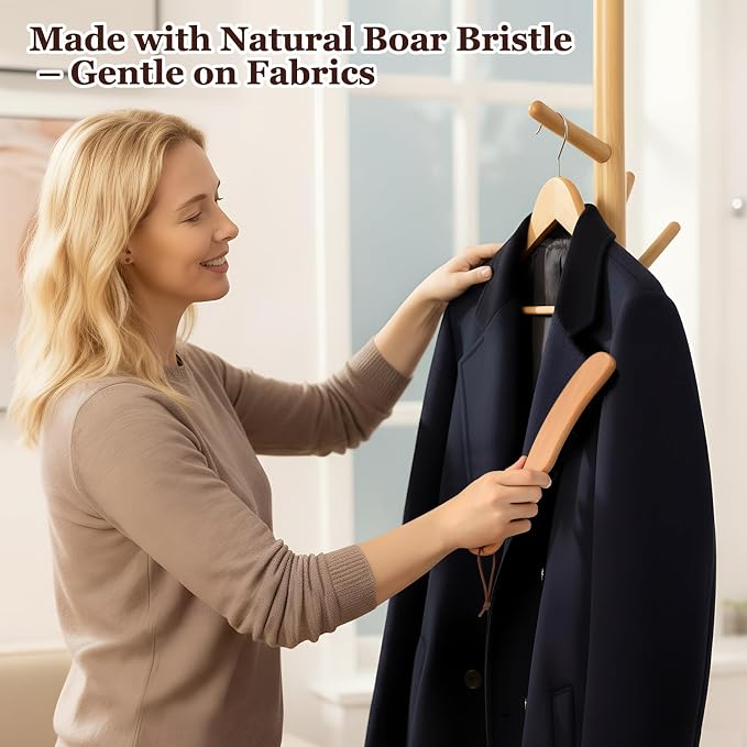 2 Pcs Lint Brushes for Clothes with Boar Bristle Beech Wood Handle Natural Reusable Garment Brush Lint Remover for Hat Wool Coats Suits Hat Suede Pet Hair Denim Corduroy Heavy Fabrics