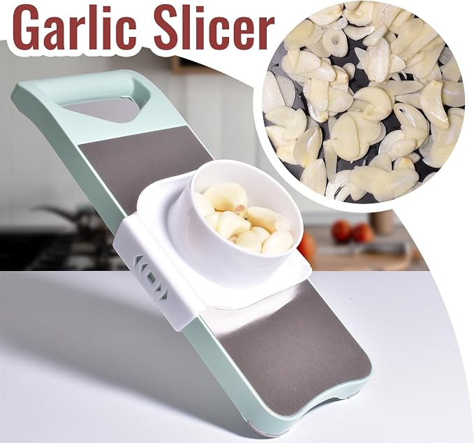 NACOLUS 6-Blade Mandoline Slicer with Slide-On Hand Guard - Vegetable Slicer, Carrot Shredder,Safe Potato/Garlic Slicer Vegetable Cutter, Waffle Fry Cutter (Green, 6-in-1)