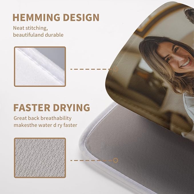 Custom Drying Mat with Picture Text Personalized Photo Dish Drying Mats for Kitchen Counter 16x18 Inch Customized Image Kitchen Accessories Microfiber Absorbent Dish Drying Pad