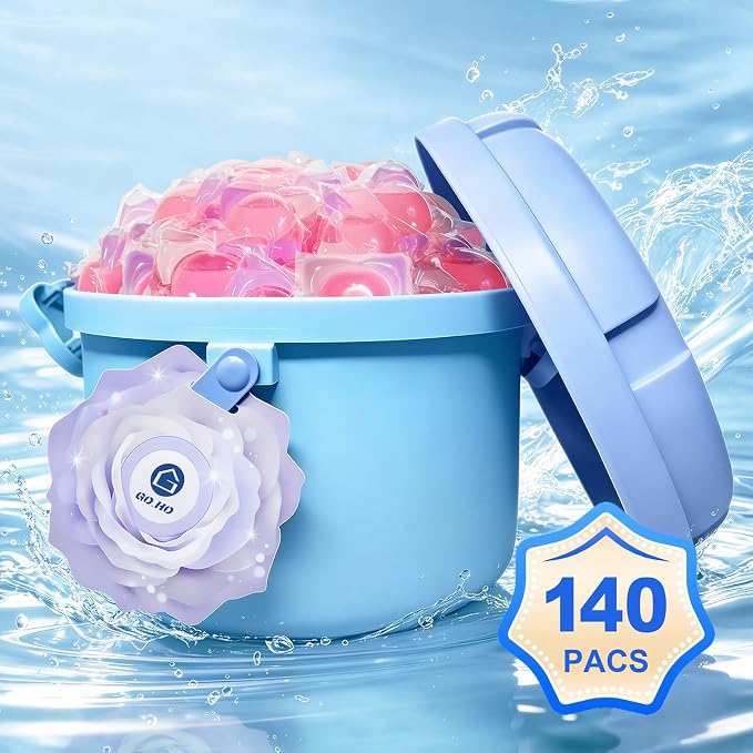 140-Count Laundry Detergent Pods, 5-in-1 Powerful Clean (Pear & Freesia) | 5-in-1 Powerful Stain Remover, Color Protector & Fabric Care, Deep Intensive Clean, Fresh Scent, HE Compatible