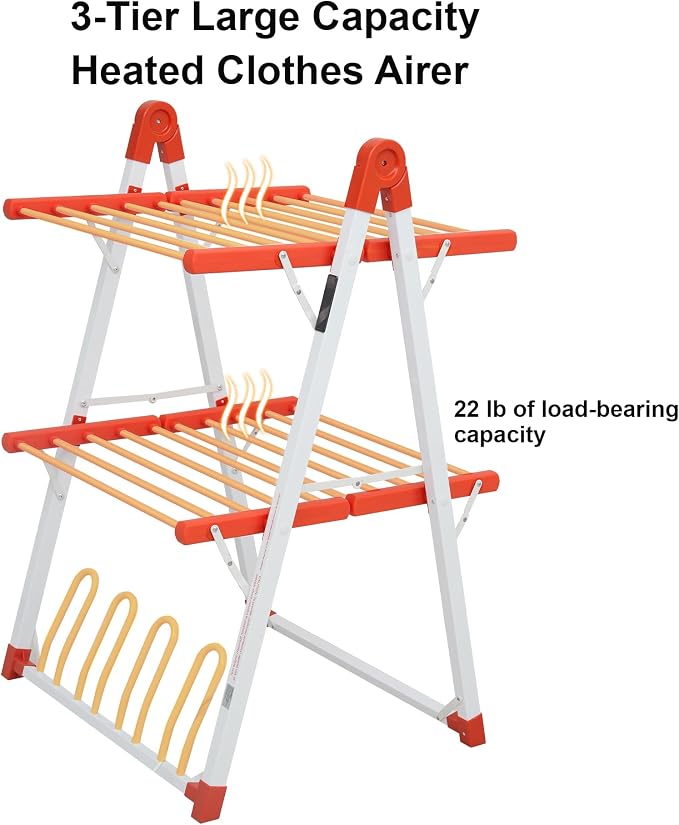 Electric Heated Clothes Drying Rack,Foldable Heated Garment Dryer with Timer Shut-Off Laundry Rack for Clothes Shoes Socks,Aluminum Alloy