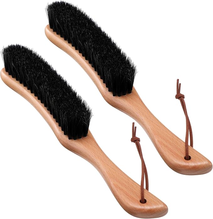 2 Pcs Lint Brushes for Clothes with Boar Bristle Beech Wood Handle Natural Reusable Garment Brush Lint Remover for Hat Wool Coats Suits Hat Suede Pet Hair Denim Corduroy Heavy Fabrics