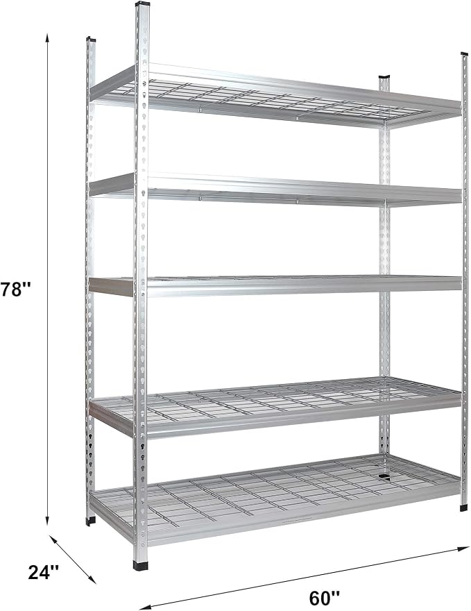 Amazon Basics Heavy Duty 5 Shelf Storage Shelving Unit, High-Grade Aluminum, Shelves, Adjustable Height, 60" x 24" x 78", Silver | Heavy Duty