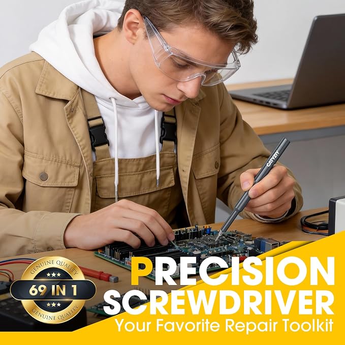 69-in-1 Precision Screwdriver Set, Magnetic Repair Kit for iPhone | Pro 64-piece S2 steel bit set. Includes mat, handle, tweezers, pry bar & magnetizer. Perfect for PC, phone & watch repairs.