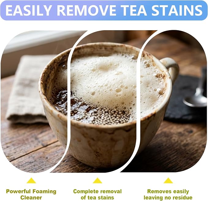 Cleaning Foam Powder, Tea & Coffee Stain Remover, 1Pack, 16 oz | Stain Remover Powder for Tea Pots, Coffee Mugs and Stainless Steel, Effectively Removes Stains, Restoring a New Luster