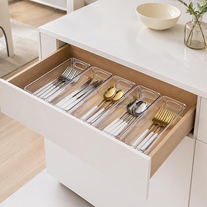 UFORU 5 Pack Clear Plastic Pantry Organizers and Storage, Stackable Storage Bins with Handles, Clear Storage Bins for Kitchen, Fridge, Freezer, Cabinet and Containers for Pantry Organization
