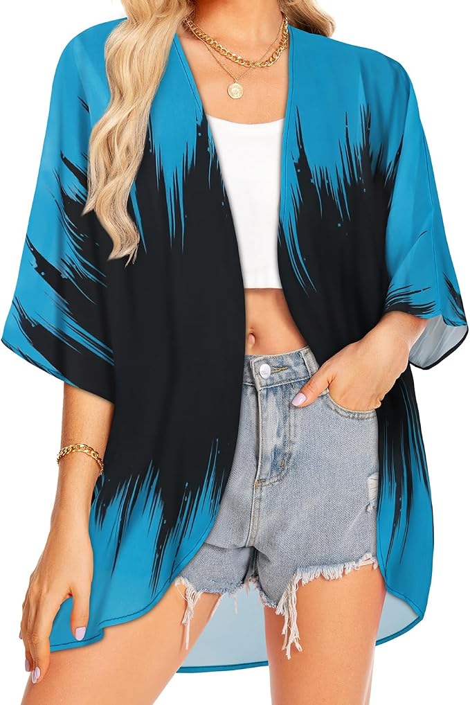 Women Kimono Cardigans Summer Cover Up Hawaiian Shirts Floral Print Tops | ROSEMIA chiffon kimono open front cardigans, beach cover ups, daily casual tops, cruise outfits, summer resort wear