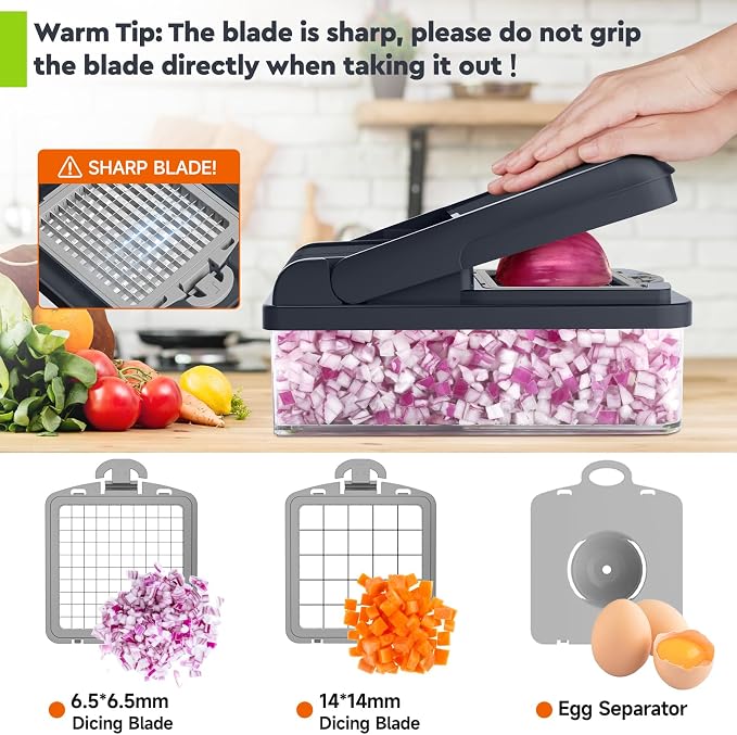 MealHelper 12-in-1 Vegetable Chopper, 7 Blade Veggie Chopper, Practical Food Chopper with Container, Cheese Grater, Home Essentials & Kitchen Gadgets(Grey)