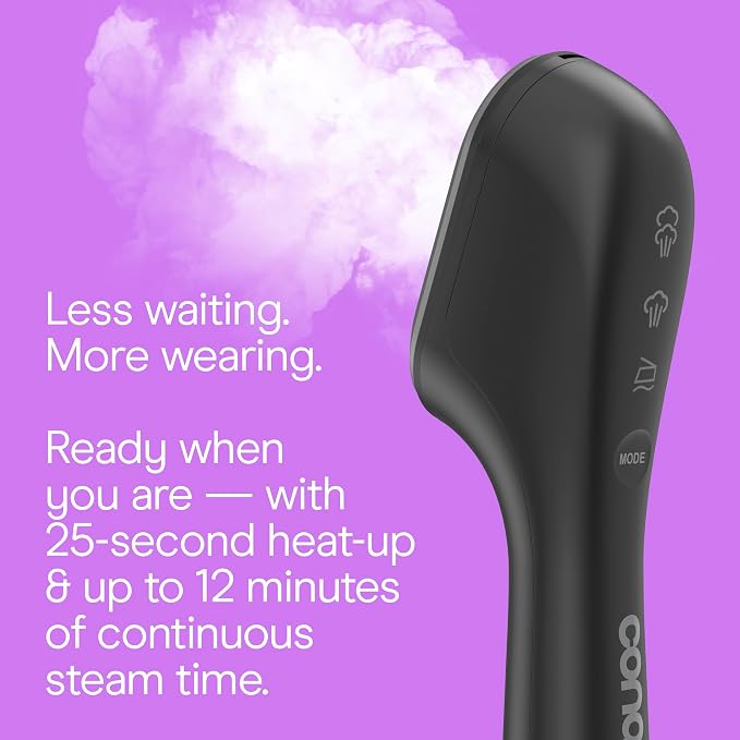 Conair Clothes Steamer, 2-in-1 Travel Steamer/Iron, Anti-Drip, Black/Silver | Portable handheld garment steamer for clothes w/ iron, quickly removes wrinkles, dual voltage 120-240V & heats in 75 seconds