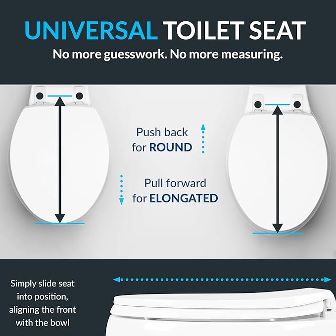 Mayfair Universal Size Slow Close Toilet Seat, Durable Plastic, Fits Round & Elongated Toilets, White (Pack of 2)