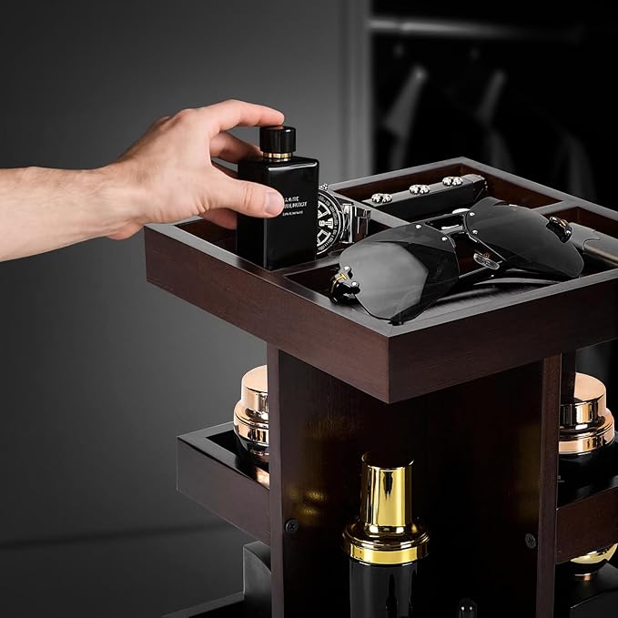 EXIN DECHEN Cologne Organizer for Men,Birthday Gifts for Men,Walnut Color | Easy Installation,360° Rotating,Boyfriend Husband Dad Gift Ideas,Mens Accessories for Desk,Bathroom Countertop,Vanity,Dresser