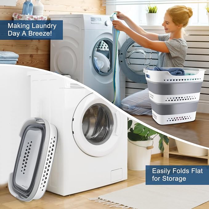 Collapsible Laundry Basket 42L Foldable Pop-Up Laundry Hamper Saving Dirty Clothes Hamper Container for Home, Dorm