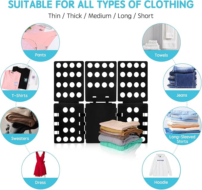 GYE T-Shirt Folding Board, Plastic Clothes Folder for Kids & Adults, Black | Durable plastic construction, fast and easy clothes folding, suitable for kids and adults, convenient home laundry organizer