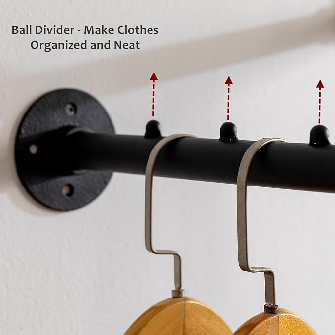 Industrial Wall Pipe Clothes Bar, Hanging Clothing Rack, Garment Rack | Heavy Duty Metal Coat Hanger with Hook, Clothing Hanging Rod/Rail/Organizer for Closet Home Bedroom Retailer Laundry, 2Pcs