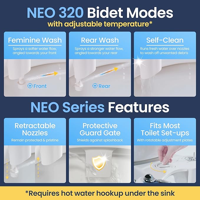 LUXE Bidet NEO 320 - Warm Water, Dual Nozzle, Self-Cleaning, Non-Electric Bidet Attachment for Toilet Seat, Adjustable Water Pressure, Rear & Feminine Wash (Rose Gold)