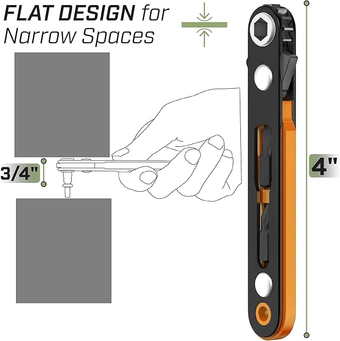 Bates- Mini Ratchet Wrench, 1/4" Magnetic 90 Degree Screwdriver, Low Profile Right Angle Screwdriver for Tight Spaces