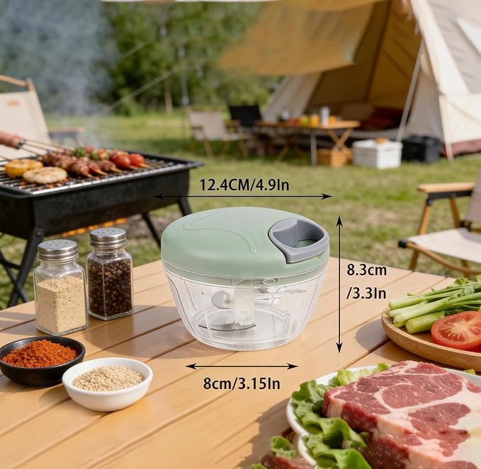 LGURT Manual Food Chopper, Garlic Chopper with Container, Vegetable Kitchen Cutter, Pull-String Hand Food Processor Sharp Blades Mincer Shredder for Cutting Onions Chili Ginger Herbs (Green, 500ml)
