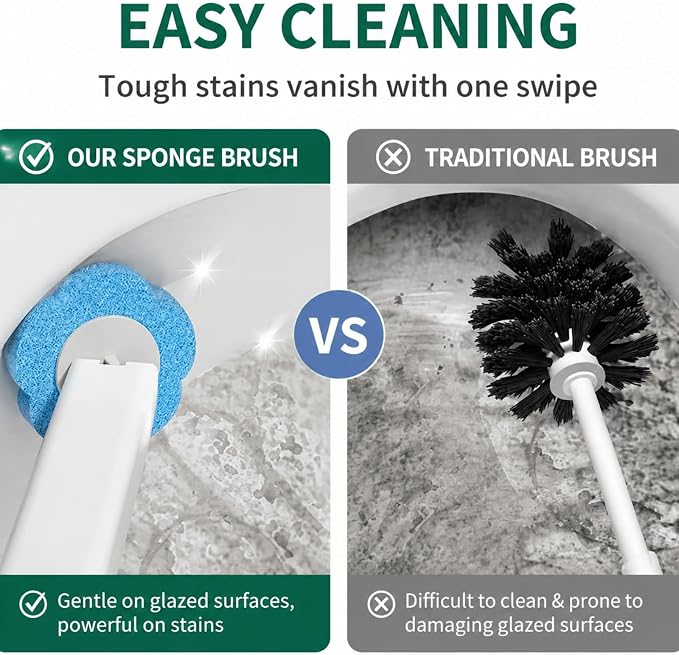 Disposable Toilet Brush with 48 Refills,Toilet Cleaning Supplies,Toilet Wand Brush Starter Kit,Wall Mounted Toilet Bowl Cleaner Brush with Holder for Bathroom Deep Cleaning & Hygiene (White)