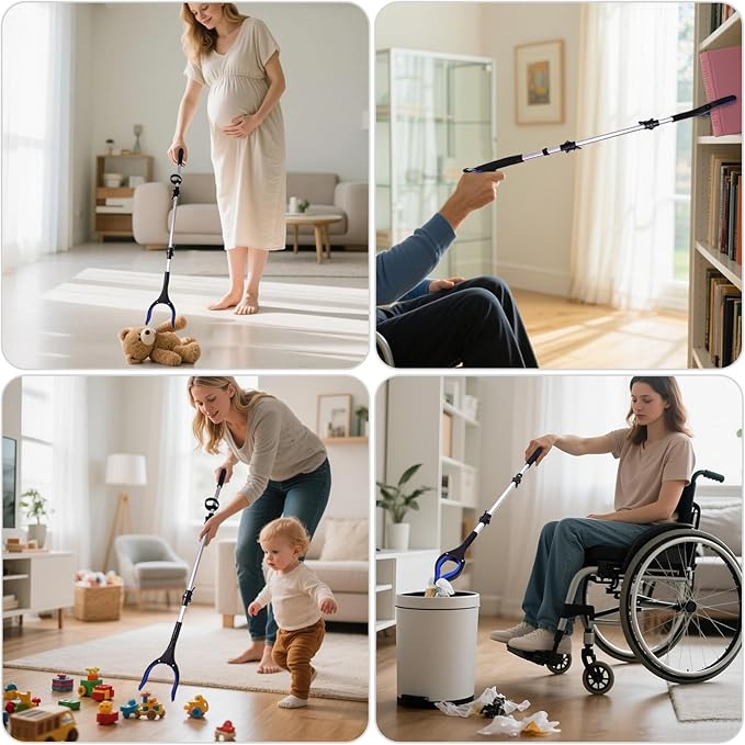36" Grabber Reacher Tool for Seniors 2 Pack, Foldable Reacher Grabbers Pickup Stick with Anti-Slip 90°Rotating Jaw, 4" Wide Extended Claw with Magnet for Disabled, After Surgery Recovery