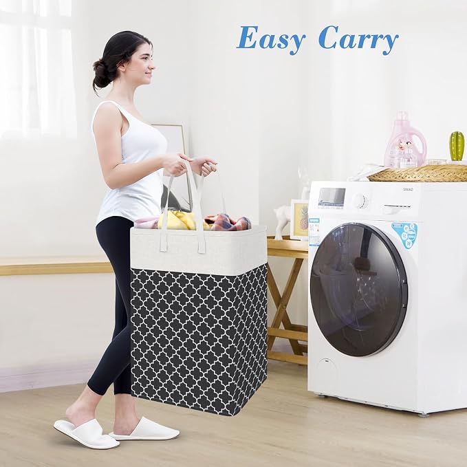 BlissTotes 3-Pack Laundry Basket, Collapsible Laundry Hamper, Black, 88L | Laundry Clothes Hamper, Hampers for Bedroom, Freestanding Hamper with Handles, Clothes Laundry Basket