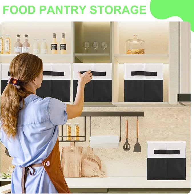Large Shelf Storage Bins [4 Pack],Decorative Collapsible Storage Basket,Fabric Closet Organizer and Home Storage Cubes with Handles for Organizing Books, Clothes, Toys, Nursery（Black）