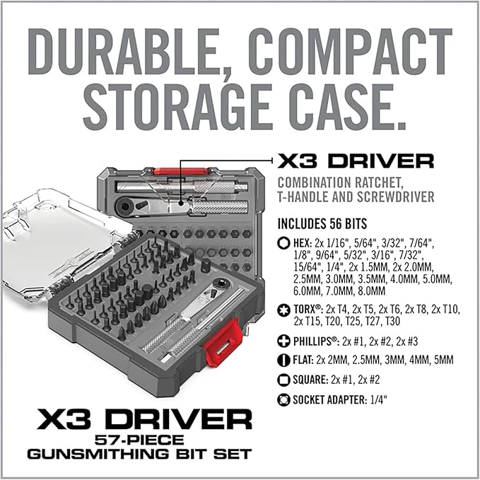 Real Avid X3 Precision Screwdriver Set with 1/4 Ratchet Wrench Bit Driver & Bit Extension - Tool Kit Includes Torx, Hex, Phillips, Flat & Square Bits (56 Piece)
