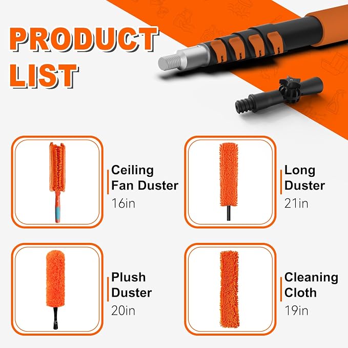 SISIUPASSIE 20FT Reach Ceiling Fan Cleaner Duster, Ceiling Fan Blade Cleaner with Extension Pole, Washable & Replaceable Microfiber Feather Duster Kits