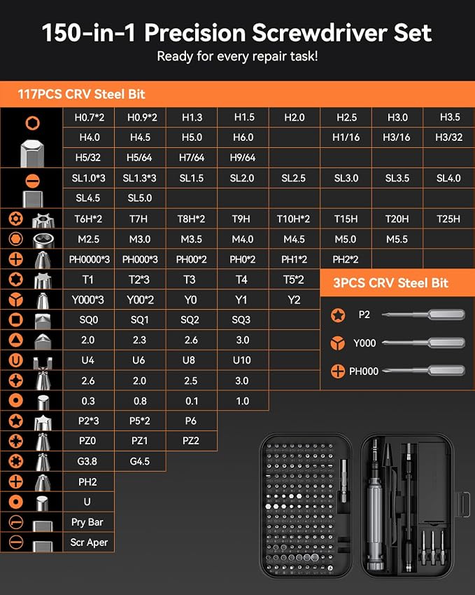 LIFEGOO Precision Screwdriver Set, 150 in 1 Magnetic Screwdriver Set with mini built-in box, Repair Tool Kit for Computer, Laptop, iPhone, Macbook, PC, PS5, Xbox Controller, RC, Jewelers, Glasses