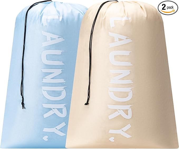 2 Pack Travel Laundry Bag,24" x 36", Extra Large Dirty Clothes Organizer | Machine Washable with Drawstring, Holds 3-4 Loads of Laundry,Fit a Laundry Hamper or Basket Travel Essentials