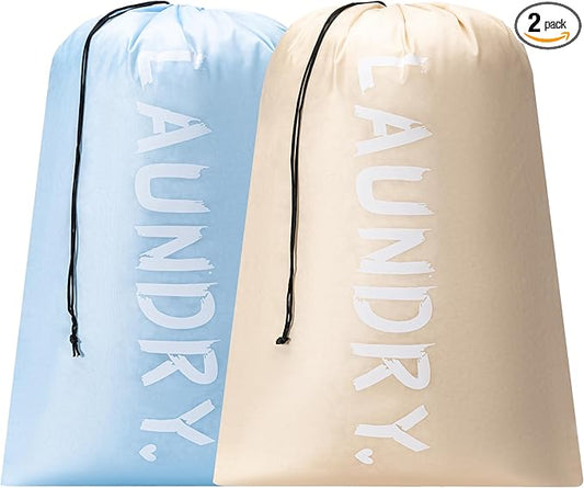 2 Pack Travel Laundry Bag,24" x 36", Extra Large Dirty Clothes Organizer | Machine Washable with Drawstring, Holds 3-4 Loads of Laundry,Fit a Laundry Hamper or Basket Travel Essentials