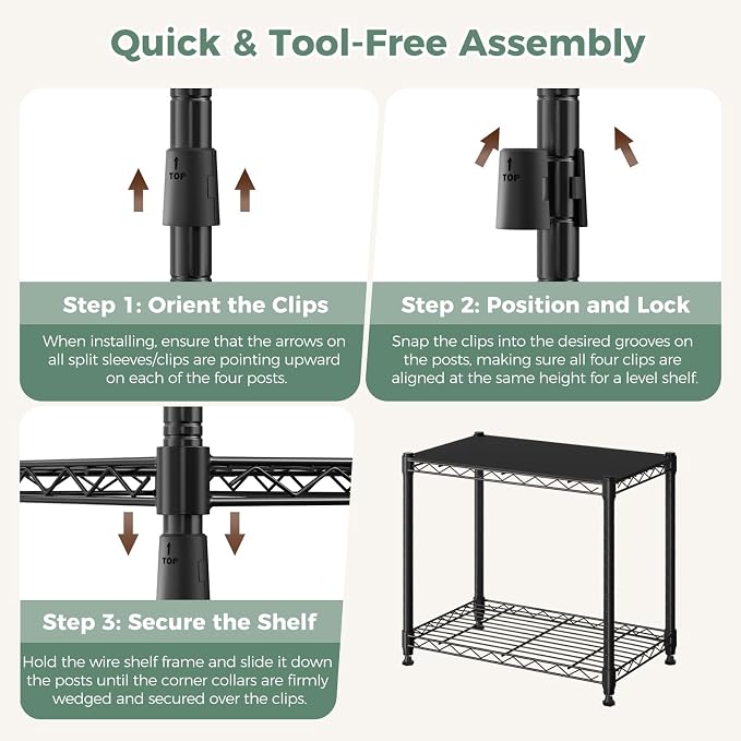 NEWBULIG 2-Tier Metal Wire Storage Shelves, Adjustable Heavy Duty Steel Shelving Unit, Freestanding Storage Rack Organizer for Kitchen, Pantry, Garage, Bathroom, 23.2" W x 13.4" D x 21.7" H, Black