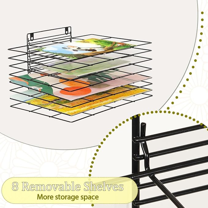 8 Shelves Art Drying Rack for Classroom, Paint Drying Rack, Black | Drying Rack Classroom, Wall Art Storage Rack, Removable Shelves for Classrooms and Art Studios