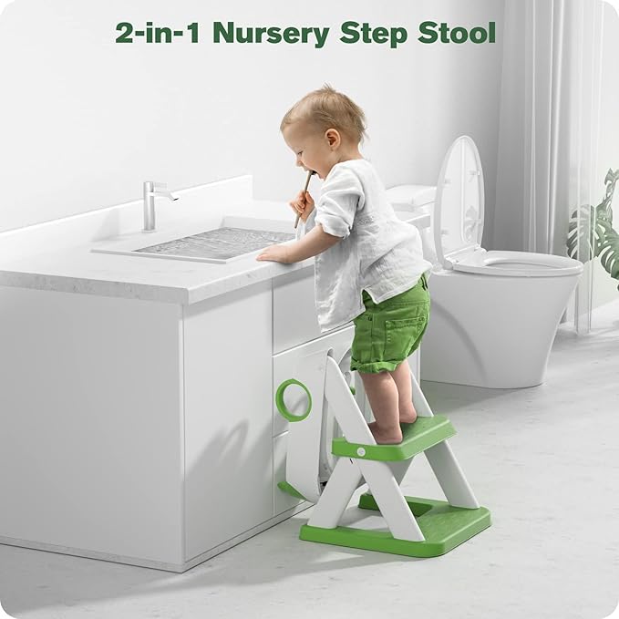 Potty Training Seat, Upgrade Toddler Toilet Seat for Kids Boys Girls, 2 in 1 Potty Training Toilet, Splash Guard Anti-Slip Pad Step Stool(Green-Pu)