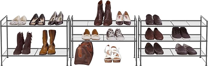 Simple Houseware 3-Tier Stackable Wired Grid Shoe Rack, Black | 9 Pairs of Shoes Storage Organizer for Closet, Entryway, Garage & Corridor