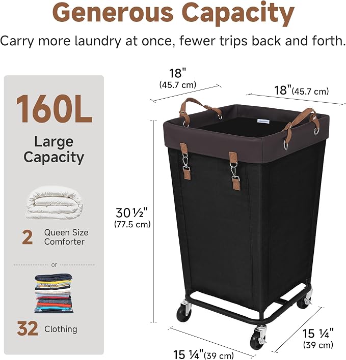 StorageWorks 160L Laundry Basket with Wheels, Rolling Hampers for Clothing