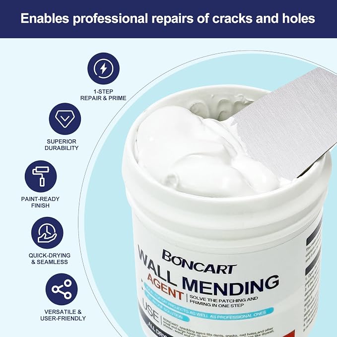 BONCART 8.6Oz Drywall Patch Repair Kit – Professional All-in-1 Tool Set | Includes Scrapers, Sandpaper, Putty Knife, Texture Sponge, Gloves, And Aluminum Patches. For Fast Wall Hole Repair