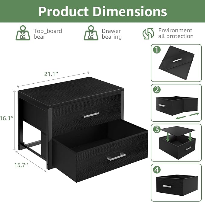 BOLUO Stackable Storage Drawers Closet Organizers and Storage Fabric 2 Drawer Dresser for Bedroom Office Black Modern