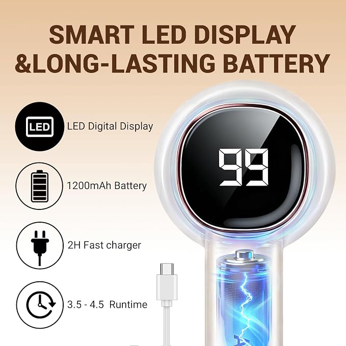 Fabric Shaver, 3 in 1 Lint Remover with Hair Remover Brush & Lint Rollers, Digital Led Display, 3 Speeds with Replaceable Blades, Remove Pilling for Clothes, Furniture, Sweater, Couch, Blanket, Pet