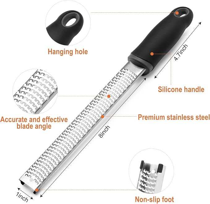 Kaishun Stainless Steel Zester Grater for Lemon, Lime & Cheese, Black