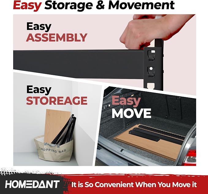 HOMEDANT 47.7" W 5 Tier Heavy Duty Garage Shelving Adjustable Metal Rack Storage Shelves Standing Shelf Unit Organizers Industrial Warehouse Basement Black 2Pack