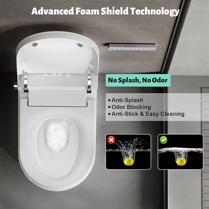 Smart Toilet with Bidet Built in, Bidet Toilet with Heated Seat and Night Light, One Piece Toilet for Bathroom, Auto Soft Close, UV-C light, Foam Shield, Full/Half Flush