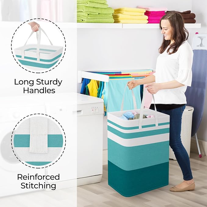 StorageRight Laundry Basket Hamper, 75L Collapsible Clothes Storage, Green | Freestanding Clothes Hampers, Foldable design, with Easy Carry Handles, For Laundry, Bedroom, Dorm, Clothing, Towels, Toys