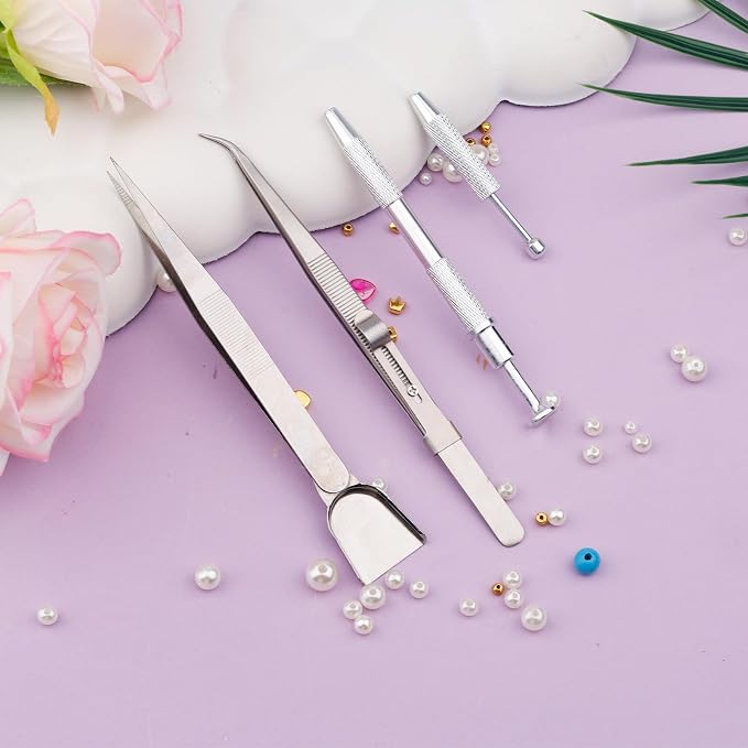 4pcs Cake Decorating Tools Set, Stainless Steel Sprinkle Pen 2 Long & Short Grabber & Tweezers with Shovel Head Professional Sprinkles Tools for Baking Cookies Cupcake Decoration