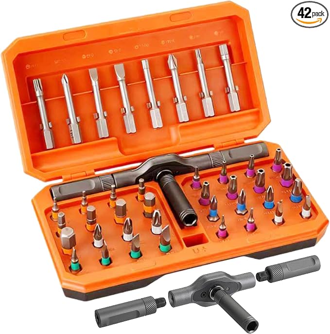 42-in-1 Magnetic Ratchet Screwdriver Set with Detachable T-Handle | S2 Steel Multi Bits, DIY Ratchet Screwdriver Tool Kit with Compact Case for Electronics, Appliances, Furniture, Home Repair