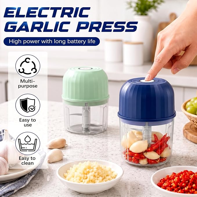 Electric Garlic Chopper, Mini Rechargeable Electric Garlic Chopper, Wireless Portable Food Processor for Ginger Chili Onion Vegetables Meat (Light green)