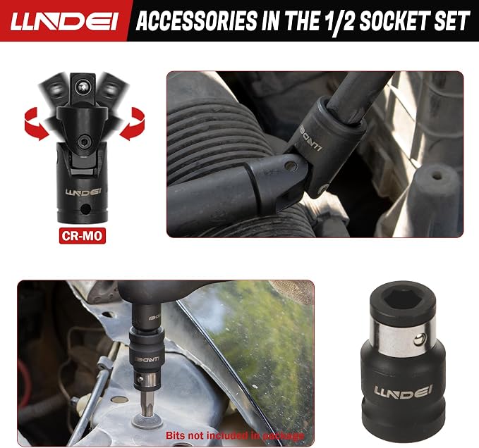 1/2" Drive Deep Impact Socket Set 37Pcs SAE/Metric CR-MO | 3/8"-1-1/4" & 8-24mm, Spark Plug 16/21mm, Universal Joint & Extensions, for Auto, Truck & Heavy Equipment