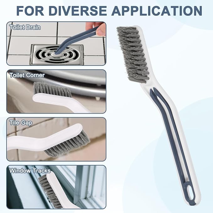 uxcell Crevice Cleaning Brush with Tweezer, Hard Bristle Gap Brush for Tidying Narrow Space, Deep Cleaning Supplies for Kitchen Sink, Toilet, Bathroom, Bathtub, Home, Window, White