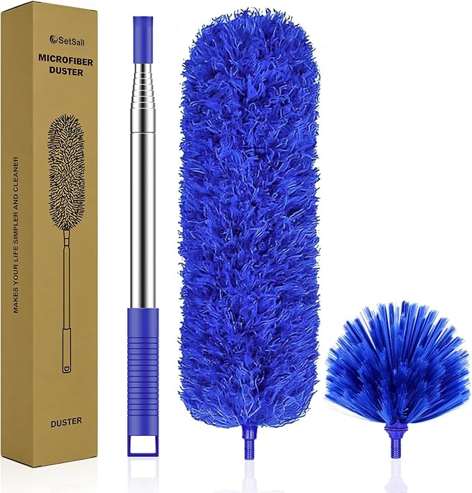 SetSail Dusters and Cobweb Duster with Extension Pole for Cleaning, Blue | 100-inch Extra-Long, Bendable Microfiber Head, Cobweb Brush Washable, Ceiling Fan Cleaner Duster Kit